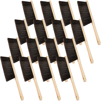 Tioncy 16 Pieces Wooden Dust Brush Bulk Hand Broom Bench Soft Bristle Cleaning Outdoor Furniture Brushes with Long Wood Handle for Cleaning Car Bed Sofa Fireplace Couch Clothes
