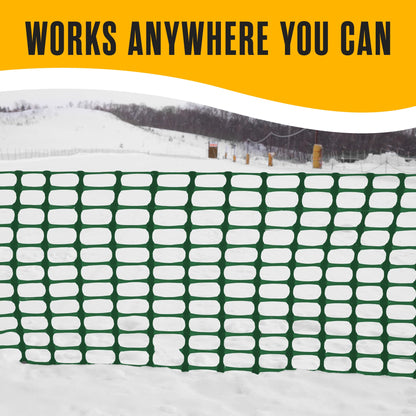 Houseables Fencing, Temporary Fence, Snow Fence, 4x100' Feet, 10.55 lb/roll, Green Plastic Fencing, Deer Netting, Plastic Mesh Roll, Safety Netting, Construction, Yard, Garden, Chicken, Dogs, Backyard