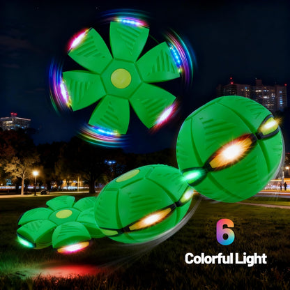 Magic Metaball, Children's Bouncing Ball, Magic Flying Saucer Interactive Pop-Up Transform Toy, Parent-Child Interaction Green Bouncy Ball, Collapsible Time Delay Frisbee Flying Disc Toy with 6 Light