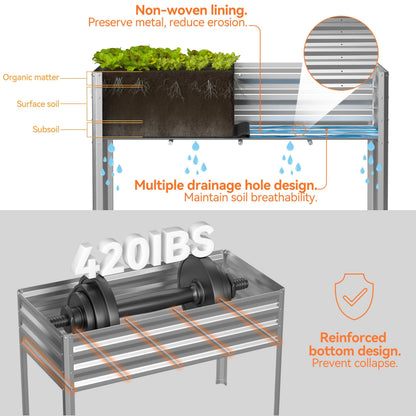 Lineware Galvanized Raised Garden Bed with Self-Watering System, Elevated Planter Boxes Outdoor with Legs and PE Cover for Vegetables and Flowers, Backyard, Patio, Balcony, 48x24x56 in