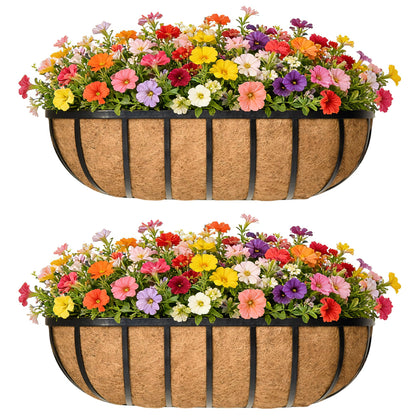 EIMQUVW 30 Inch Railing Planter Window Box Deck Balcony Rail Planter with Coco Liner Metal Wall-Mounted Coconut Liner Basket English Horse Trough for Outdoor Balcony Porch Fence Patio (2 Pack)