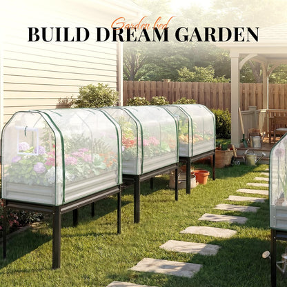 KING BIRD Large Raised Garden Bed with Cover Galvanized Elevated Planter Box with Legs 48×24×56 in for Backyard, Patio, Balcony, 700lb Capacity, Dark Grey