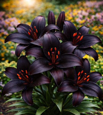 Blackstone Lily Bulbs for Planting – Deep Burgundy Black Asiatic Lily Flowers – Hardy Perennial Summer Blooms – Dramatic Garden Accent (5 Bulbs)