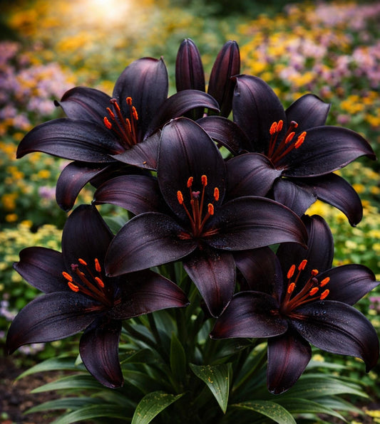 Blackstone Lily Bulbs for Planting – Deep Burgundy Black Asiatic Lily Flowers – Hardy Perennial Summer Blooms – Dramatic Garden Accent (5 Bulbs)