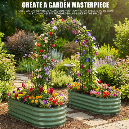 STBoo Galvanized Raised Garden Bed Outdoor, 2Pcs 4x2x1ft Oval Planter Box with Rubber Strip, Metal Raised Bed Kit for Vegetables Flowers Herbs, Olive Green