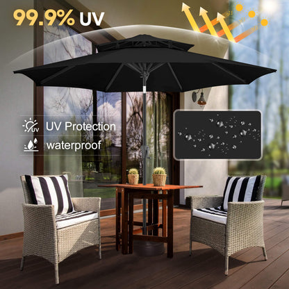 FLAME&SHADE 9ft Patio Umbrella - 2 Tiers Outdoor Umbrella with Push Button Tilt and Crank for UV Protection, Table Market Umbrella for Garden, Deck, Backyard, Pool and Beach(Black)