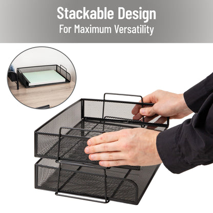 Mind Reader Stackable Paper Tray, Desktop Organizer, File Storage, Office, Metal Mesh, 2 Pcs., Black