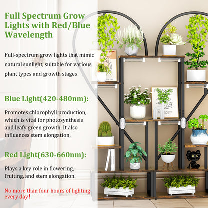unho Plant Stand Indoor with Grow Lights, 3 Head Full-spectrum Plant Grow Lights，6 Tiered tiered plant plant shelf indoor Multiple, Half Heart Shape Plant Rack, Large Brown Plant Holder for Home Patio Balcony (2 Pack)