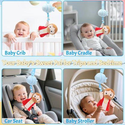 Yelakey Baby Jesus Musical Hanging Plush Toy with Lullaby Music Box Sensory Crib Toy for Newborn Baptism First Birthday Gift