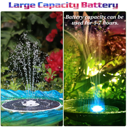 AISITIN 6.5W Solar Fountain for Bird Bath with 3000mAh Battery & Color Changing LED Light, 3 Anti-Drift Fixed Bracket & 8 Nozzles, Solar Water Fountain for Bird Bath, Garden, Pond, Patio, Courtyard