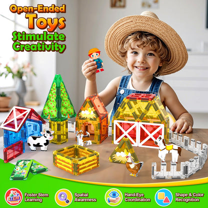 Magnetic Tiles Toys with Farm Animals for 3+ Year Old Toddler, Magnetic Blocks Building Toys for Kids Ages 3-5 5-7 Girls Boys, Classroom Must Haves
