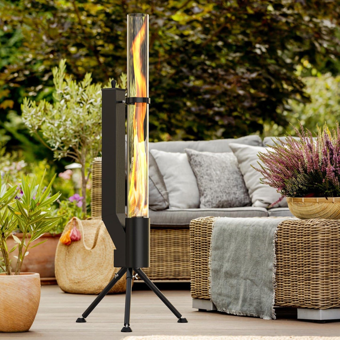 ONLYFIRE OUTDOOR LIVING 58" Patio wood pellet Fire Pit with Ash Tray, Portable Pellet Heater for Camping Backyard Porch Coffee Shop Outside Restaurant, Bonfire Party, RV, Tailgating, Beach, FP042
