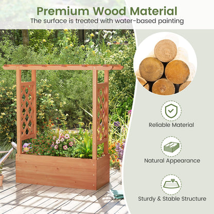 Giantex Set of 2 Raised Garden Bed with 2-Sided Trellis & Hanging Roof, Fir Wood Planter Box w/Drainage Holes, Freestanding Garden Planter for Flowers Herbs Climbing Vines (43"x15"x45")