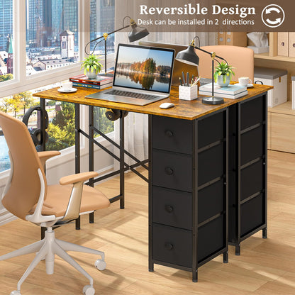 Small Computer Desk with 4 Fabric Drawers, 36 Inch Reversible Writing Desk for Home Office Bedroom, Modern Simple Kids Student Study Desk with Storage, Compact Desk for Small Spaces, Rustic Brown