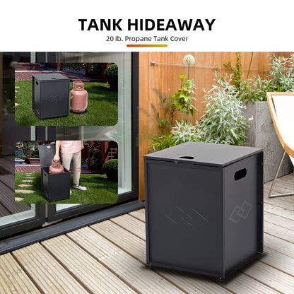 Garvee Propane Metal Tank Cover Table 16 in for Gas Fire Pits, Hides Any Standard 20 LB Propane Tanks, Hideaway Table with Side Handles