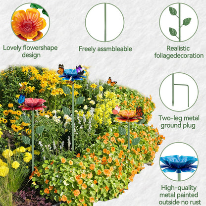 Abtanx 4 Pack Bee Watering Station, Bee Feeder for Garden Metal Butterfly Water Feeder with Flower Design Colorful Butterfly Bee Bath Bowl for Outdoor Garden Yard