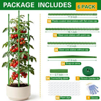 WAENLIR 6 Pack Tomato Cages for Garden, Up to 51 Inch Tomato Trellis for Raised Garden Bed, Plant Stakes for Pots, Durable Tomato Plant Support Garden Stakes for Climbing Plants