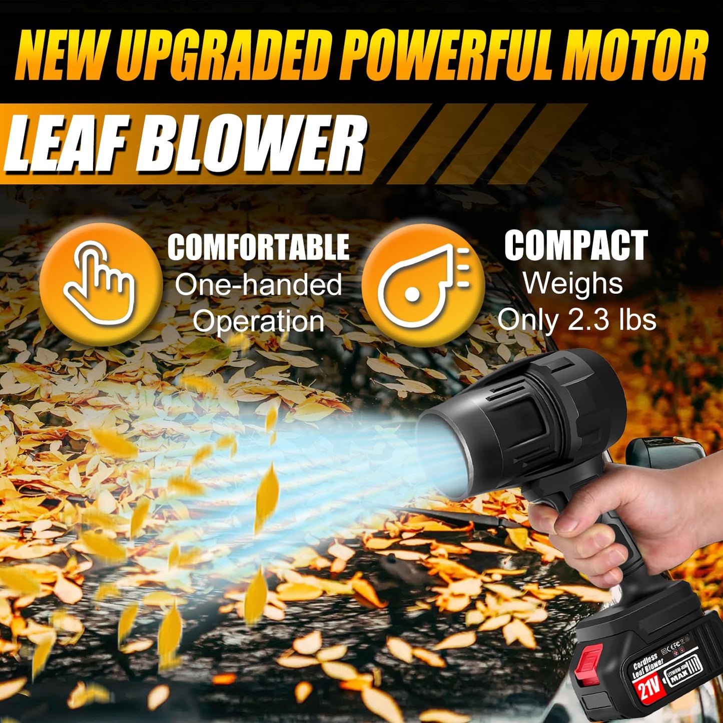 Cordless Leaf Blower with 2 x 4.0Ah Battery and Charger, 600,000 RPM Turbo Air Jet Blower, Lightweight Handheld Blower with Adjustable Speed for Patio Cleaning, Lawn Care, Car, Blowing Leaves and Dust