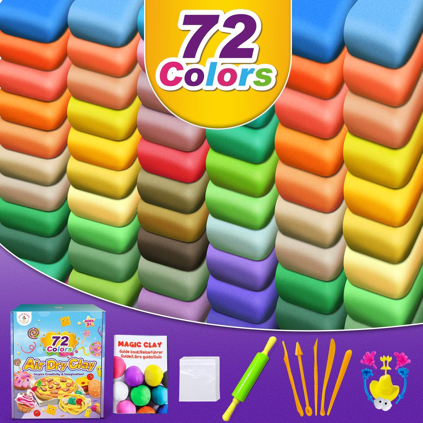 Magic Clay - Air Dry Clay 72 Colors, Modeling Clay for Kids with Tools, Soft & Ultra Light, Toys Gifts for Age 3 4 5 6 7 8+ Years Old Boys Girls Kids