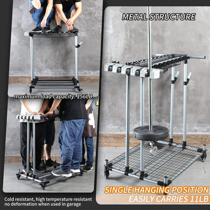 QTJH Mobile garden tool organizer metal Garage Storage Holder storage large long lawn tools heavy duty tool rack sturdy yard cart