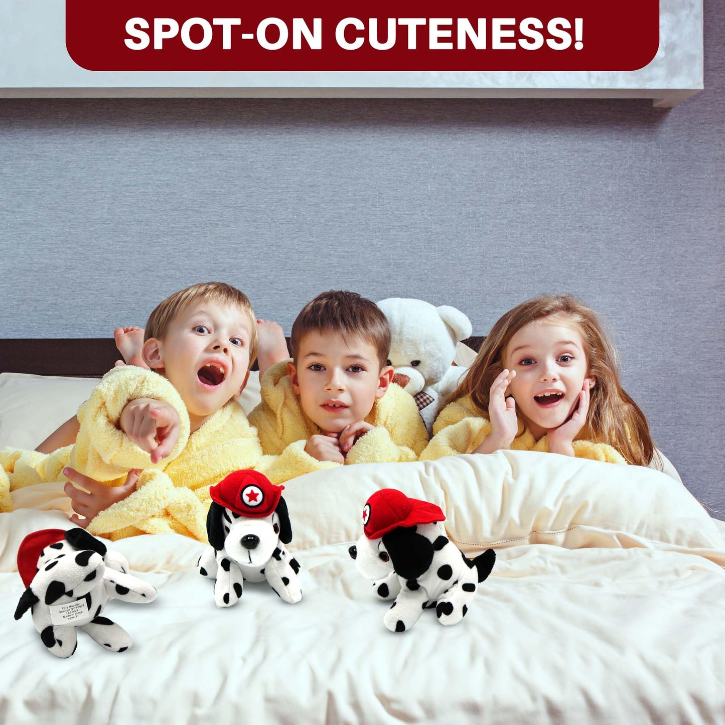 4E's Novelty 12 Pack Dalmatians Stuffed Animals - Soft Stuffed Dalmatian Dog Plush, 6” Small Dalmatian Puppy Plush with Fire Hat, Dalmatian Dog Toy for Kids, Birthday Party Favors