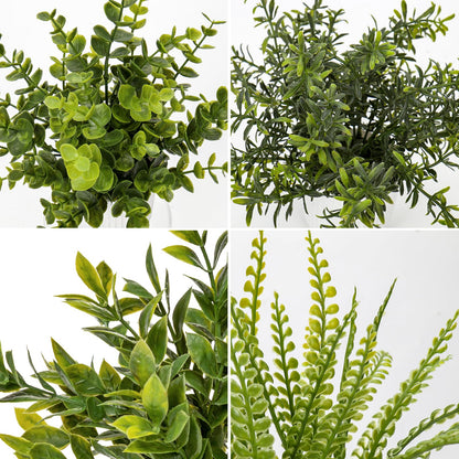 Hollyone 4 Pack Artificial Potted Plants Eucalyptus Rosemary Boston Fern ZZ Plant Fake Plant in Black Pot Small Faux Plant Greenery Aesthetic Indoor Home Decor Bathroom Bedroom Table Shelf Office