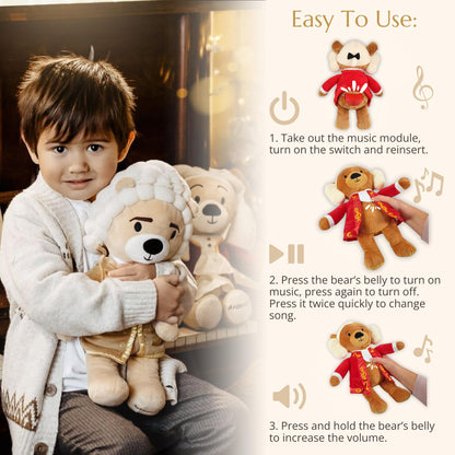 Brahms Virtuoso Bear – Dual-Mode Plush Toy with Music & Comfort Features, Plays 40 Mins of Classical Music & White Noise to Calm and Soothe Babies