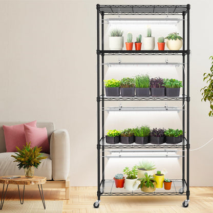 SOLIGT Plant Shelf with Grow Lights, 5 Tier Grow Light Stand Rack with 8 Pack 2FT 6000K T8 Full Spectrum Led Grow Lights for Indoor Plants, Seed Starting, Seedling Growing, Timer Included