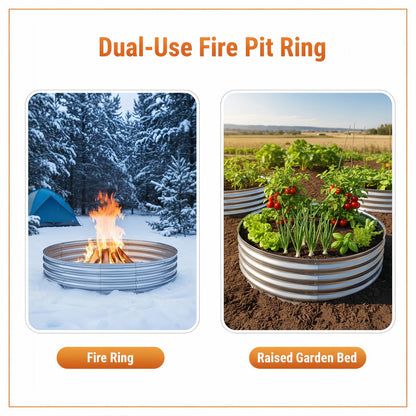 Eclaron 60 Inch Galvanized Steel Fire Pit Ring, 12 Inch Raised Heavy Duty Wood Burning Campfire Ring, Heat Resistant Outdoor Fireplace for Backyard, Patio & Camping