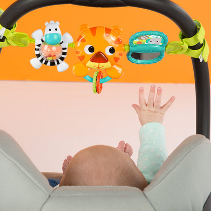 Bright Starts Take Along Musical Carrier Baby Activity Toy Bar, Hanging Car Seat Toy, 4 Fun Melodies, Fine Motor Skill Development Ages Newborn +, Multi-Color