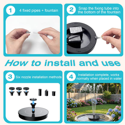 AMZtime Solar Fountain for Bird Bath, New Upgrade Mini Solar Fountain Pump, Free Standing Solar Powered Water Pump for Garden, Outdoor, Fish Tank, Pond and Pool