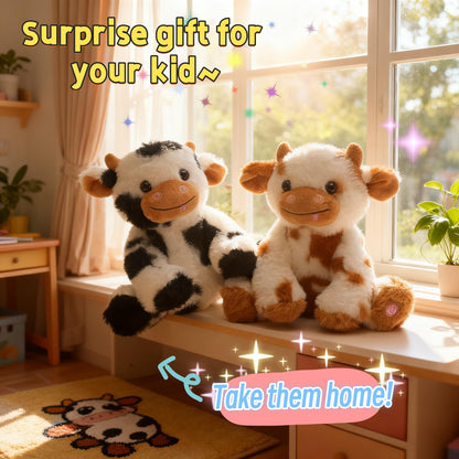 unsnurnoch 9.8" Light-Up Plush Cow Toy, Soft Brown & White Glowing Cow Stuffed Animal, Night Companion for Kids, Cute Bedroom Decor, Birthday for Boys Girls Friends
