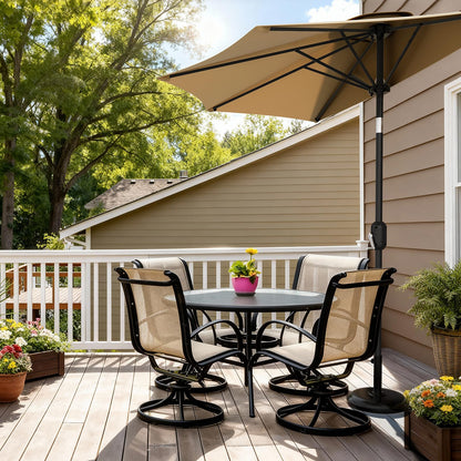 Garvee Patio Umbrella 9FT - Half Umbrella Outdoor with Smooth Crank Lift, Outdoor Shade Canopy for Patio, Backyard, Garden, Deck, Balcony -Tan