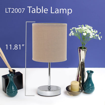 Simple Designs LT2007-GRY-2PK Chrome Mini Basic Table Lamp with Fabric Shade 2 Pack Set, Gray