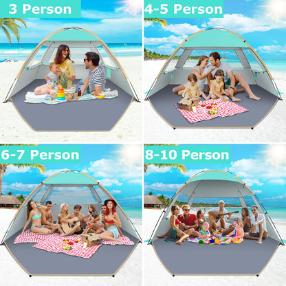 Gorich Beach Tent Sun Shelter for 3/4/6/8/10 Person with UPF 50＋ UV Protection, Lightweight & Easy Setup Beach Shade Canopy, Portable Beach Shade Tent Beach Cabana