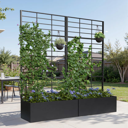 Trygoal Metal Planter Box with Trellis, 35" Lx15.7 Wx70.8 H Metal Raised Garden Bed with Trellis and Drainage Holes, Outdoor Standing Flower Bed for Climbing Plants,Vegetables,Vines, 2PCS