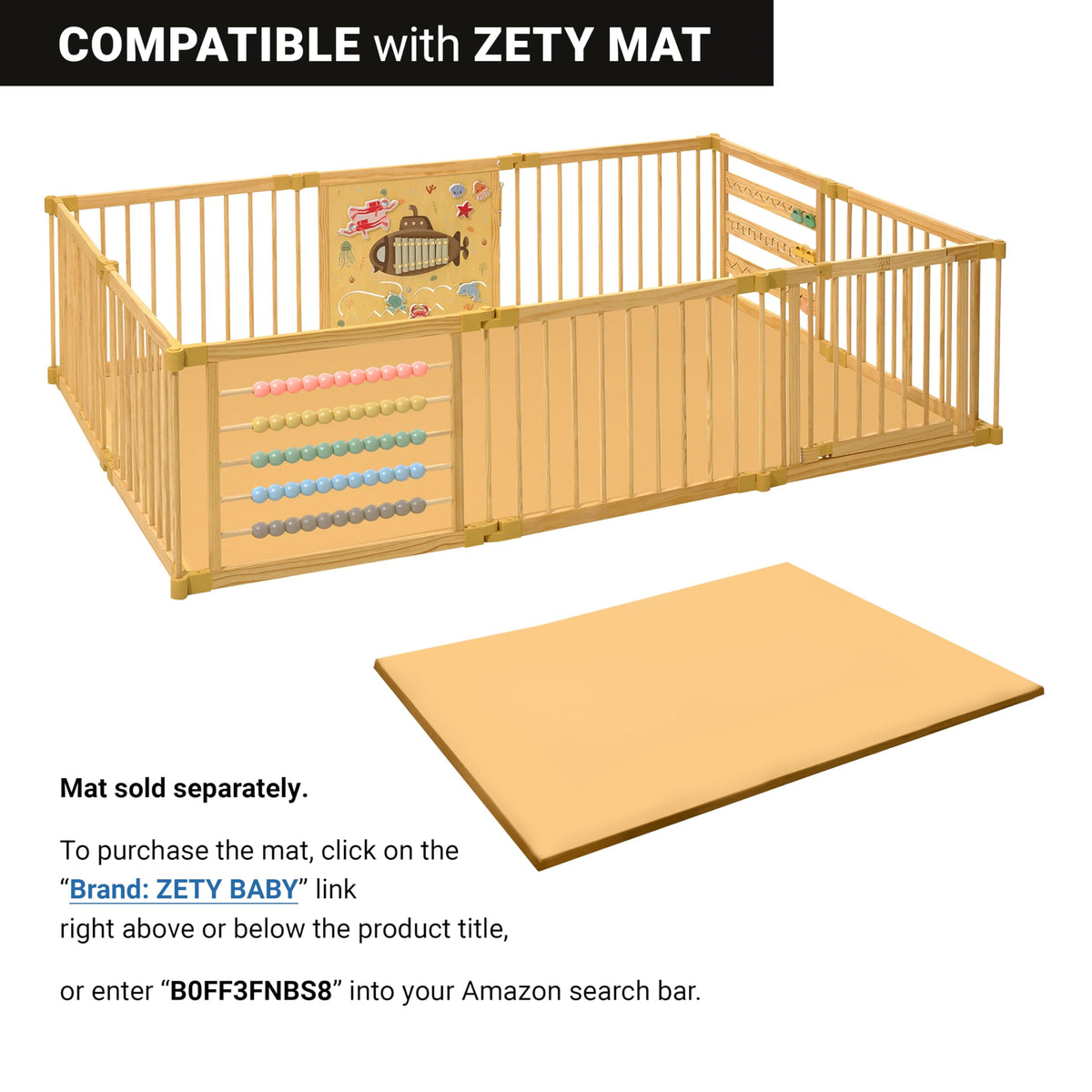 Wooden Playpen Extra Large for Toddlers and Babies - Under The Sea Theme Toy Design - (8/10) Wood Panels - Foldable and Adjustable Baby Play Yard- Extra Large Baby Playpen (10-Panels)