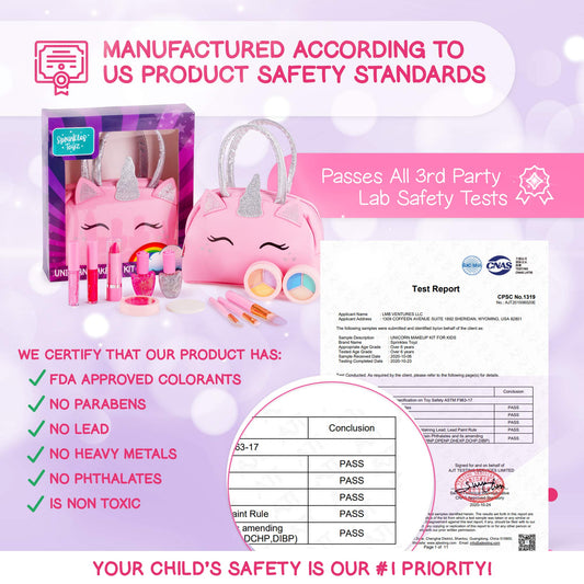 Kids Real Makeup Kit with Pink Unicorn Purse, Non Toxic Washable Make Up Set - Unicorn Toys for Girls Age 4-6, 5 Year Old Girl Birthday Gift Ideas, Toddler Little Girl Gifts 3 4 5 6 7 8 9 10 Years Old