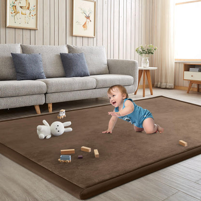 ILPEOD Baby Play Mat for Floor Nursery Rug Muscle Mat Area Rug Playroom Rug 79"x79" Playpen Mat Memory Foam 1.3" Thick Crawling Mat for Babies,Toddlers, Infants, Kids,Chestnut