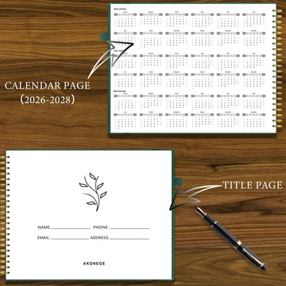 AKONEGE Accounting Ledger Book for Personal & Small Business Bookkeeping, Horizontal Income and Expense Tracker Notebook with Calendar, Hardcover Columnar Log Journal 10.78" x 8", Dark Green
