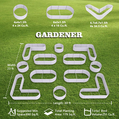 A ANLEOLIFE 12-Pack 4X4X1.5ft & 6X2X1.5ft & 81x81x18 in Deep Root Galvanized Raised Garden Beds Outdoor for Planting Vegetables Flowers Herb, Antique White
