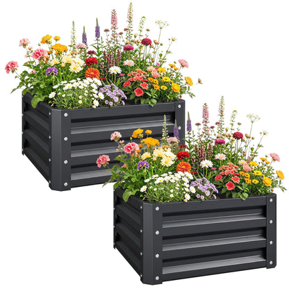 Outsunny 2 Piece Galvanized Raised Garden Bed, 2' x 2' x 1' Metal Planter Box for Growing Vegetables, Flowers, Herbs, Succulents, Dark Gray