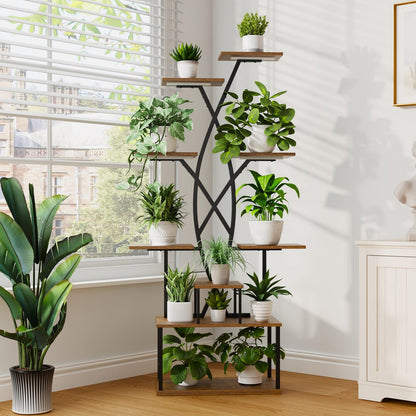 DongRong Plant Stand Indoor with Grow Lights - 9 Tiered 66" Tall Metal Plant Shelf, Curved Plant Stand with Adjustable Feets for Multiple Plants, Corner Flower Shelf for Living Room, Patio