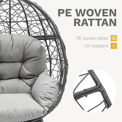 DWVO Oversized Egg Chair with Stand Rattan Outdoor Chairs, Large Lounger Chair with Cushion, Adjustable Leveling Feet, Egg Chair Indoor for Bedroom, Living Room, Outdoor Backyard, Patio, Garden, Grey