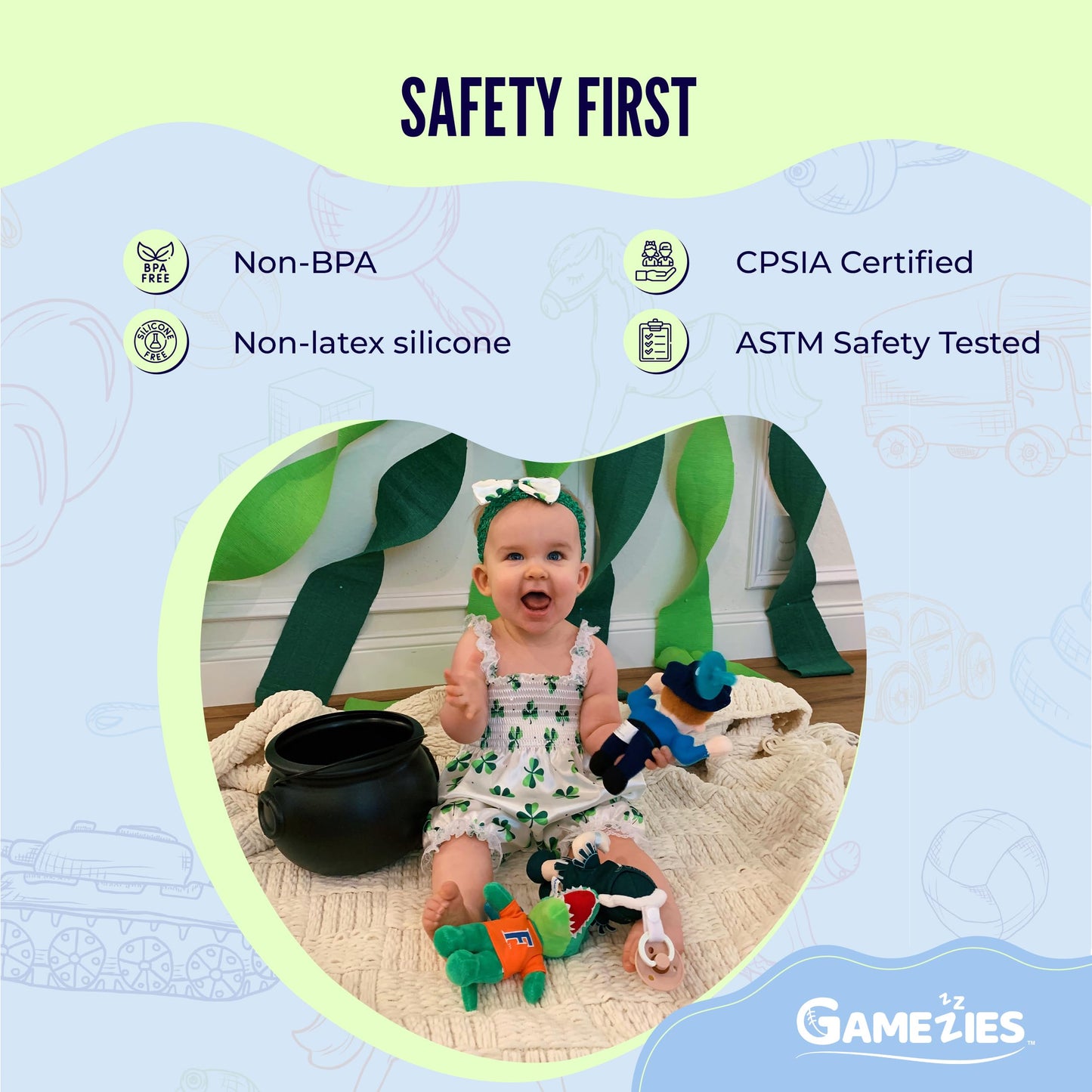 Gamezies Baby Boy and Girl Silicone Guitar Plush Pacifier with Detachable Western Plush Toy Holder, Guita- CPSIA Tested, BPA-Free 0-6 Months