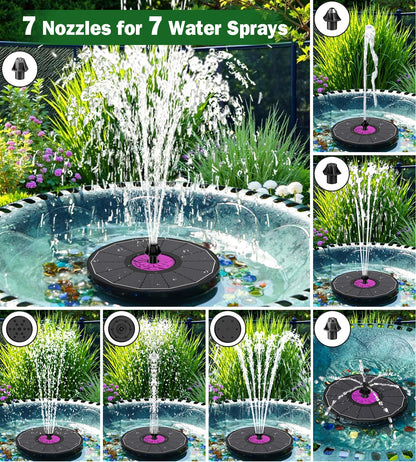 SZMP Powerful 3.5W Anti-Drift Solar Fountain for Bird Bath, Solar Powered Water Pump with 7 Nozzles, Bird Bath Fountain for Garden, Pool, Pond – Attracts Hummingbirds (Black)