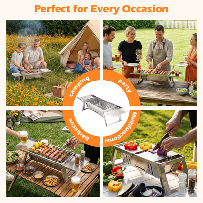Small Portable Bbq Charcoal Grill,Mini Folding Barbecue Grill With 4-Level Heat Control,Outdoor Tabletop Bbq For Camping Essentials,Easy-To-Use Barbecue Smoker For Picnic Garden Terrace Camping Travel