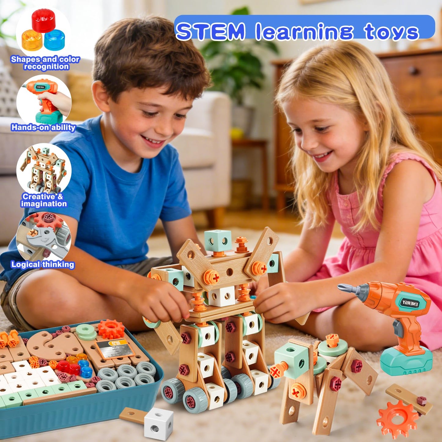 Kids Tool Set with Drill, 148Pcs Toddler Tool Set with Toolbox,STEM Montessori Toys for 3 -5Year Old, Educational Construction Toy, Pretend Play Toys for 3 4 5 6 Year Old Boys, Birthday Gift for Kids
