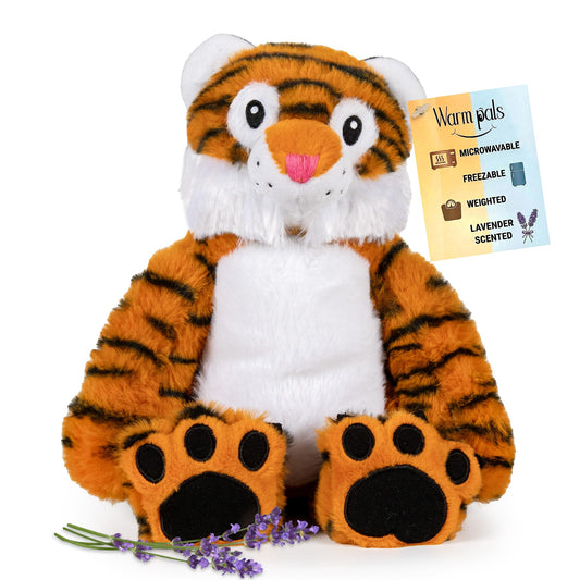 Tiger - Microwavable & Weighted Plush Stuffed Animal - Heated Plushie for Warmth - Cute, Soft, Cozy Toy for Adults & Children (Boys, Girls, & Toddlers) by Warm Pals