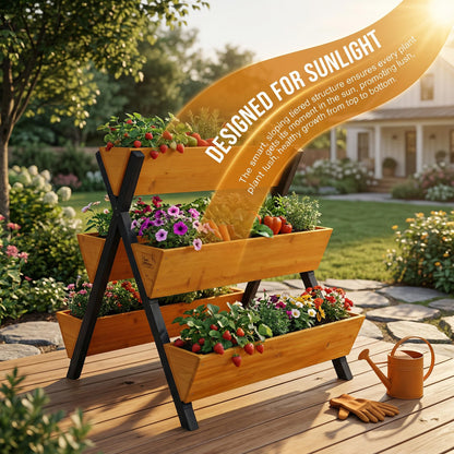 Raised Garden Bed, Premium 3-Tier Vertical Planter Tower, Stackable Wooden Tiered Planter Box with Legs, Elevated Garden Bed for Vegetables, Herbs, and Flowers, Space-Saving Outdoor Gardening Solution